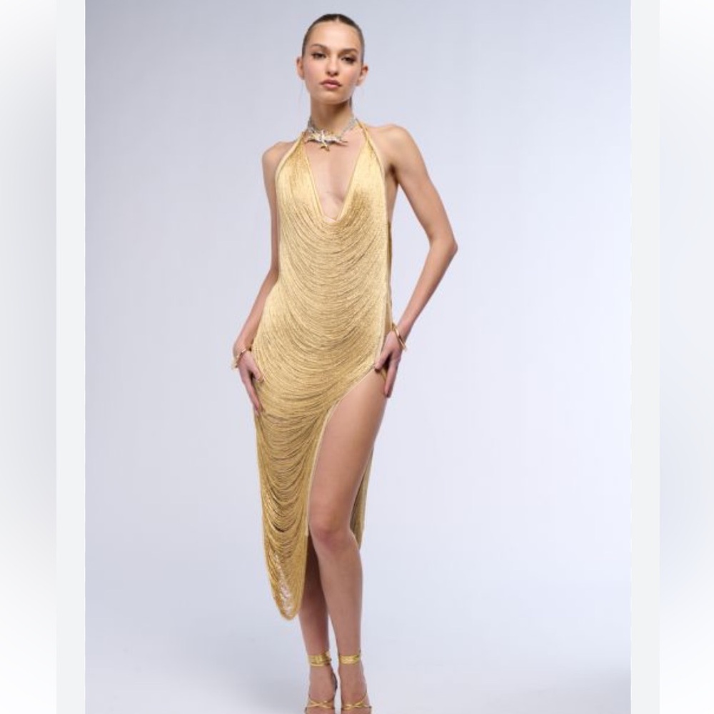 Akira gold fringe dress size L never worn